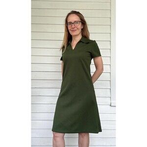 60s Mod Olive Dress Vintage Short Sleeve Polyester Casual S